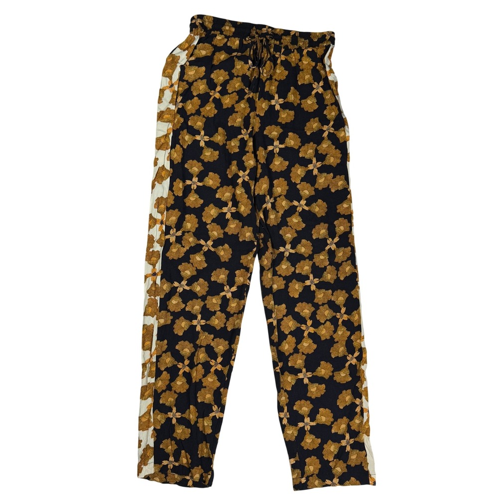 MINKPINK Boho Floral Streetwear Women Relaxed Tapered Pant Black Gold Viscose